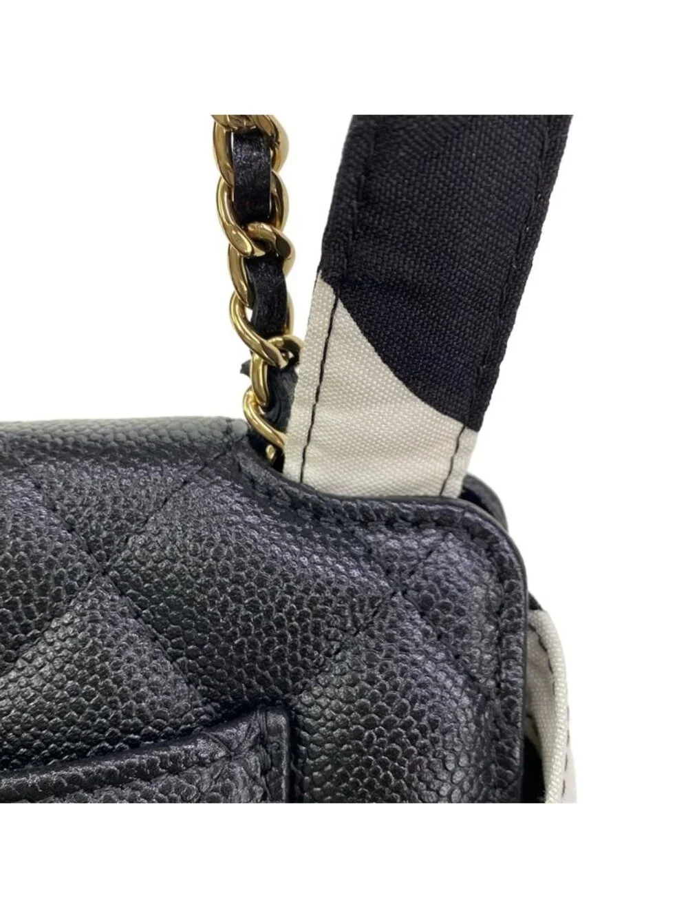 Chanel Shoulder Bag Quilted Black Light Pink White Gold Chain Foldable 2-Way
